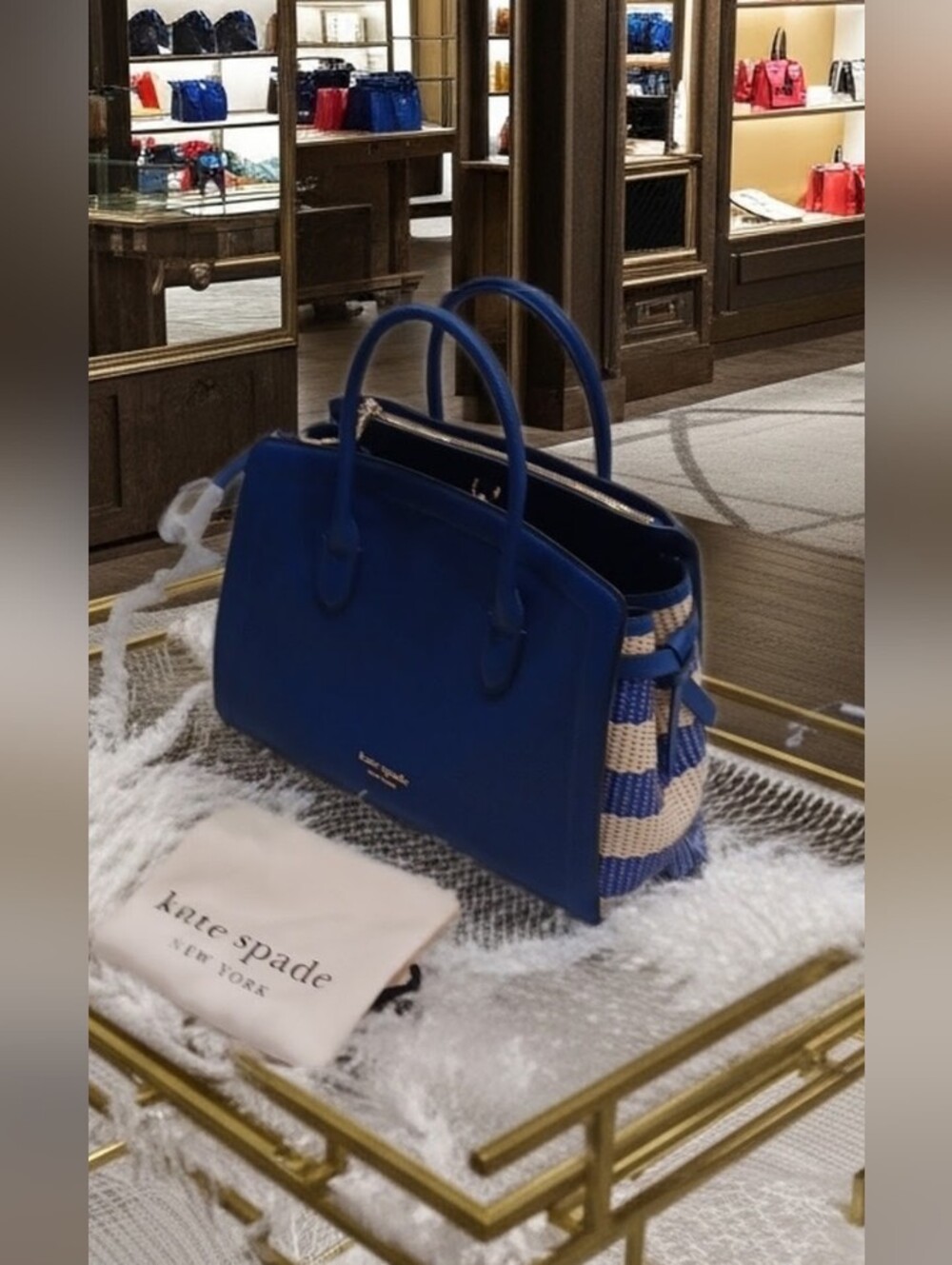 Kate Spade Large Satchel Bag with White & Blue Ends NWT Size Large